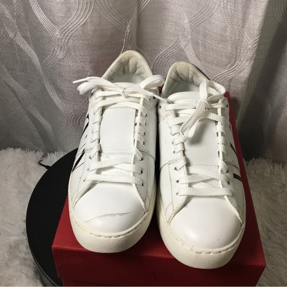 Valentino Garavani Shoes - Valentino Garavani White Leather Sneakers with Gold Stamp